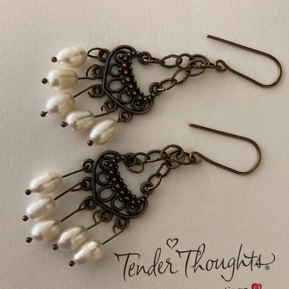 Earrings with pearls, chandelier style - Picture 2 of 7